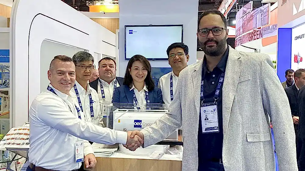 Pictured left to right, Sean McFadyen, Regional Business Development Manager (ME), Richard Lee, Cryogenic Equipment General Manager (APAC), Martin Sharp, Operations Manager (ME), Jessinia Lim, Cryogenic Equipment Sales Manager (APAC), Ittoop George, Sales Representative (ME), Mostafa Elkhatib, Group Procurement Assistant Manager, Gulf Industrial Gases.